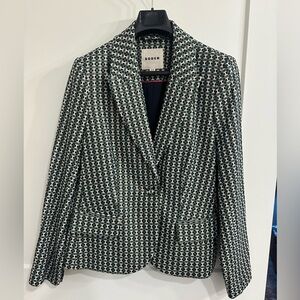 Boden light tea, dark teal, ivory, and gold  Patterned Blazer